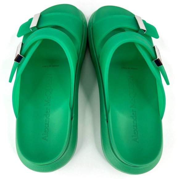 ALEXANDER MCQUEEN unisex Double Band Rubber Green Slides Sandals EU 39 US 9 - Picture 11 of 12